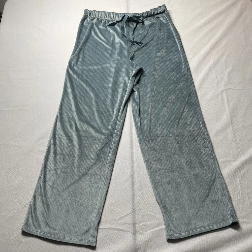 Lucky Brand Womens Blue Ribbed Velvet Wide Leg Lounge Pajama Pants Size Large